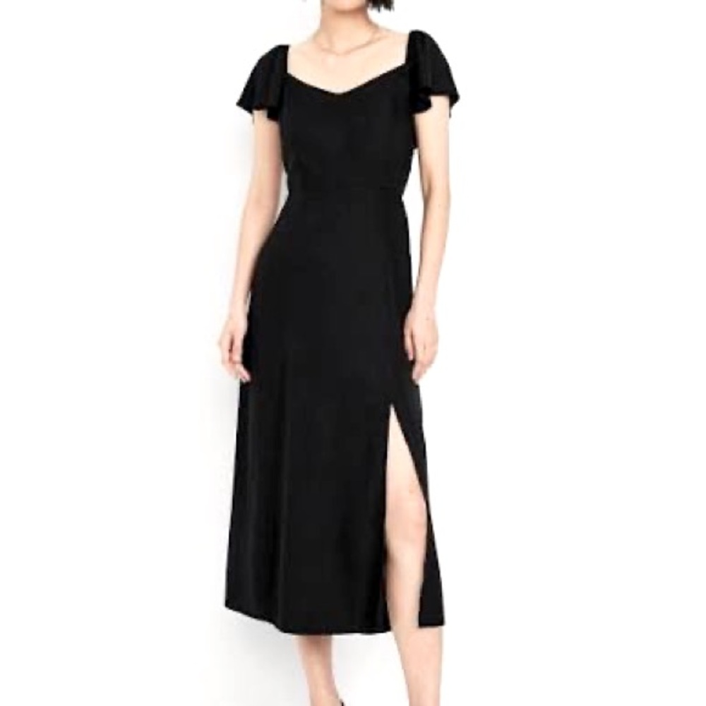 Old Navy | Flutter-Sleeve Midi Dress | Black | XS Petite